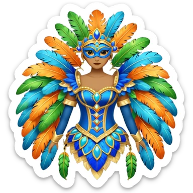 carnival mas costume, blue, green and orange preferably, full costume feathers at the back  sticker