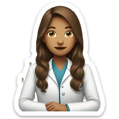 Girl with long brown hair working in pharmacy sticker