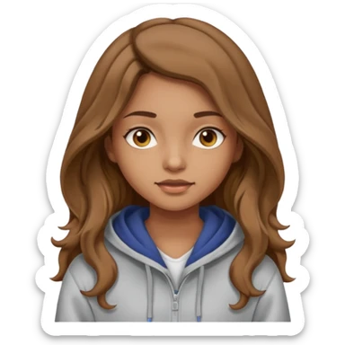 Girl with long and light brown hair and wear hoody and her hai is somethig betwwen curly and stright and her eyes is same color with her hair  sticker
