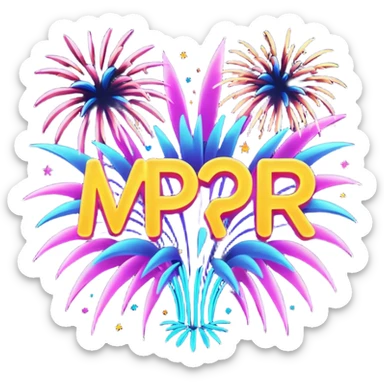 Create a bold, over-the-top emoji-style design featuring the text “MPR Gang” in large, glowing letters surrounded by explosive fireworks, neon colors, and dynamic energy effects. The style should feel celebratory, chaotic, and powerful, like a wild party or epic team victory. sticker