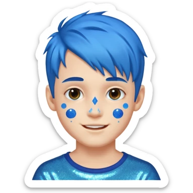 glitter blue gamer Boy happy blue hair sticker