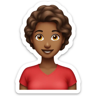 Light brown pretty lady with beautiful  dark brown hair red lipstick and with a red happy Valentine’s Day t-shirt sticker