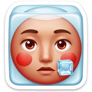 Face with one swollen red cheek with a square ice cube applied to it sticker