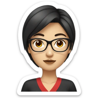 Young woman asiatic teacher, red glasses, red dress, black eyes, black square hairs  sticker