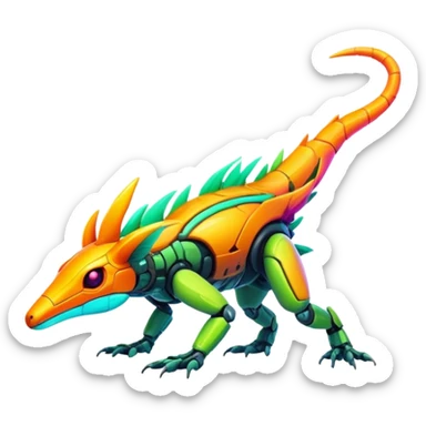 Tropical futuristic lush warm-colored modern neon-colored cyber-Fakémon-Trico-creature sticker