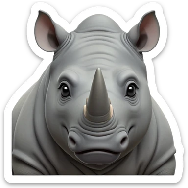 cinematic-noble-rhinoceros-portrait-emoji,-poised,-with-a-massive,-powerful-build-and-a-thick,-hide-of-slate-gray,-deep-set-soulful-piercing-eyes,-simplified-yet-sharp-and-sophisticated-features,-highly-detailed, with large black eyes, szoomed out showing houlders sticker