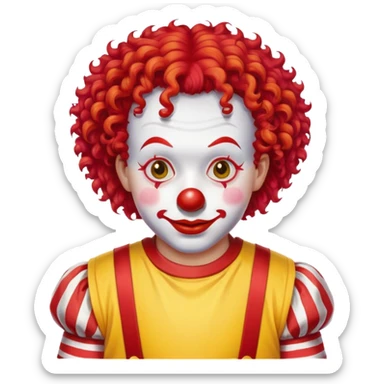 McDonald's clown with bright red curly hair and yellow T-shirt with red and white striped sleeves sticker