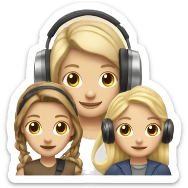 2 Caucasian friends with headphones blonde and brunette    sticker