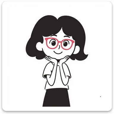 girl with medium brown hair and brown eyes, wearing pink glasses, hand-drawn doodle style sticker