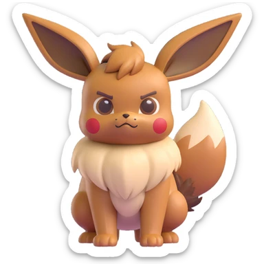 Grumpy Eevee, intimidating stance, rendered as a Microsoft Fluent emoji, 3D look, clear emotion, no text sticker