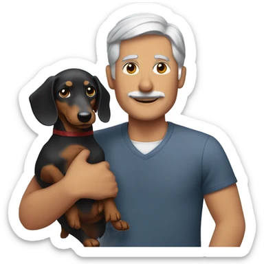  man with grey hair holding a dachshund in his arms no mustache sticker