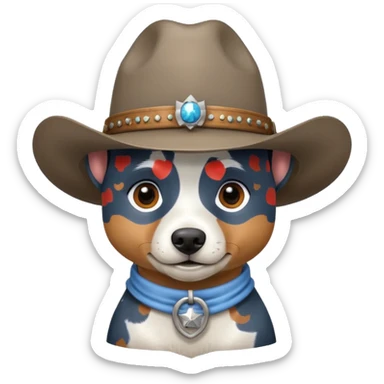 Blue heeler with a cowboy hat on sticker