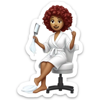 Burgundy haired girl in a white robe shaving her legs sticker