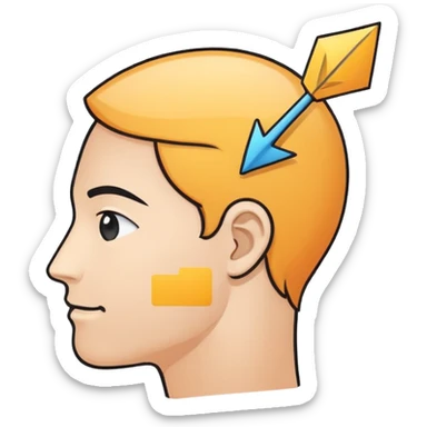 Minimalistic flat vector icon, iOS style, thin black contour on white background. Human head profile with thought bubble and arrow pointing to a happy face. No text, no shadows sticker