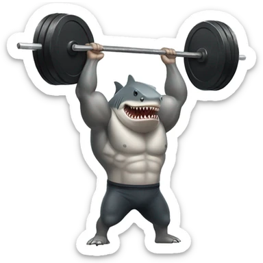 a muscular shark doing deadlift sticker