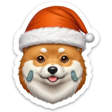 shiba inu wearing santa hat with grey beard like santa sticker