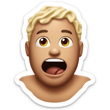 Fat guy no shirt chocolate ice cream on his face sticker