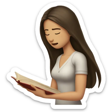 brunette long hair woman crying while holding and reading book sticker