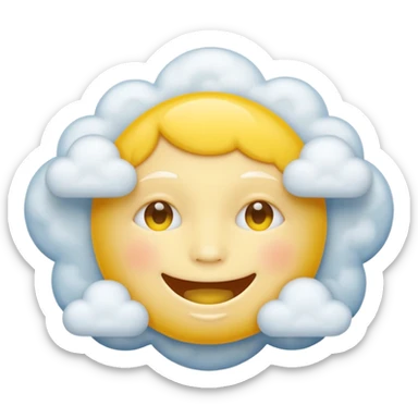 Yellow circle face covered in clouds cover a mouth sticker