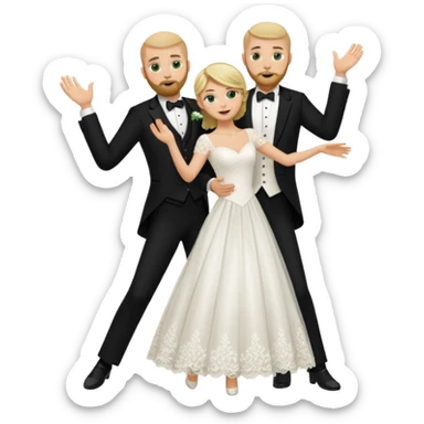 blonde haired green eyed bride and bald beared groom dancing sticker