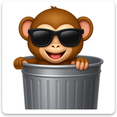 Add cool sunglasses to the silly monkey in the trash can, keeping the playful emoji style look. sticker