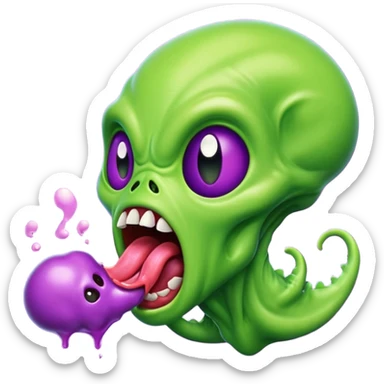 Alien licking a weird creature yelling and screaming  sticker