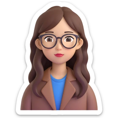 An Asian girl with thin glasses and long layered brown hair sticker