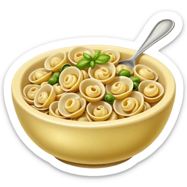 a bowl filled with orecchiette pasta, appetizing and detailed sticker