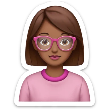 create a emoji of my friend camilla: she wears glassess and she has brown hair (don't make it yellow but pink) sticker