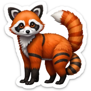 Realistic furry fuzzy scaly 4-legged quadrupedal Red-Panda-Lemur-Raccoon-Dog-Red-Fox-animal-fusion-hybrid, Full body sticker