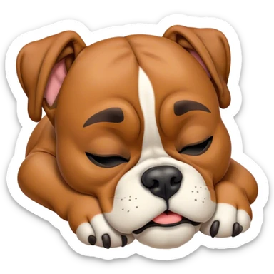 Meme-Worthy cute Sleeping Boxer dog Portrait Emoji, Head resting peacefully with a contented smile, showcasing a delightfully cute build and a luxuriously soft fawn fur, eyes shut in a serene nap, Simplified yet hilariously adorable features, highly detailed, glowing with a soft, drowsy light, high shine, relaxed and utterly lovable, stylized with an air of playful laziness, bright and heartwarming, soft glowing outline, capturing the essence of a comically sleepy Boxer, so meme-worthy it feels like it could instantly become the next viral sensation of adorable slumber! sticker