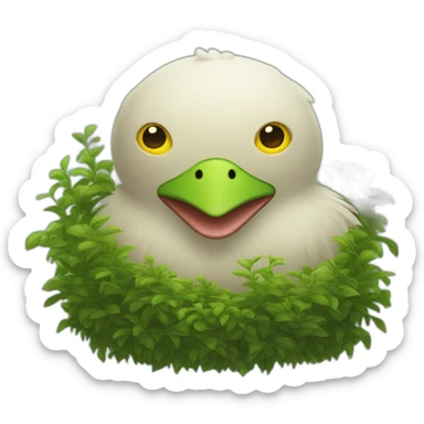 Monster that has a Chicken Head with a woman's face on it, as well as duck feet, waiting in a bush sticker