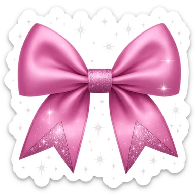Add small sparkling stars around the sparkly pink bow with extra glitter. Keep the background transparent. sticker