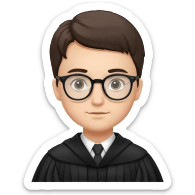 Young judge with glasses and robe sticker