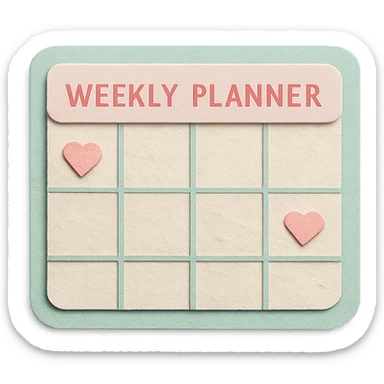 soft pastel kawaii weekly planner box with tiny heart icons, mint green border sticker