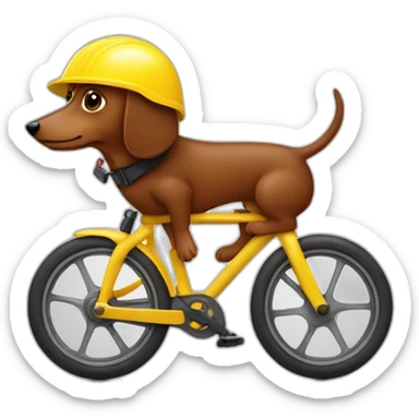 A small brown sausage dog wearing a yellow bike helmet sticker