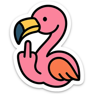 flamingo showing middle finger, colorful icon sticker