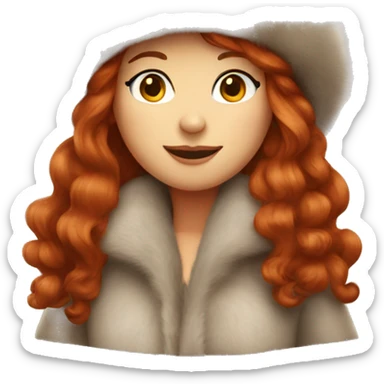 Redhead Girl in fur coat and hat  sticker