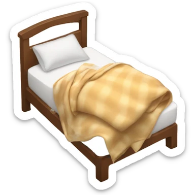 Messy cozy bed with blanket hanging half off of bed sticker