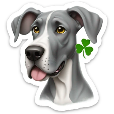 Grey great dane with four leaf clover sticker