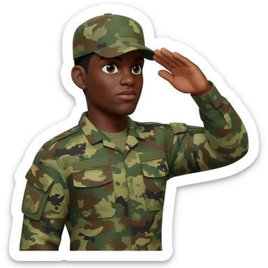 I need a black male military put the military cap on this soldier he has to have a military cap on more like campaign covers used by drill, instructors or state police officers make soldier well built with muscle muscles soldier and camouflage green uniform saluting sticker