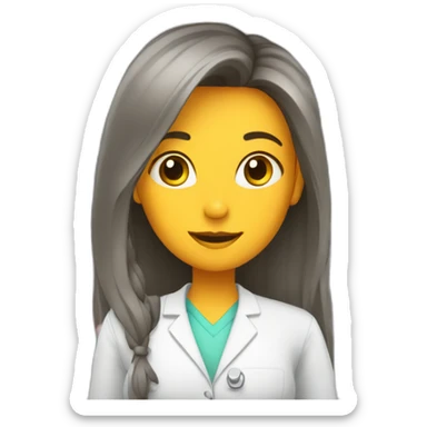 Chica joven con pelo largo trabajando en una farmacia sticker