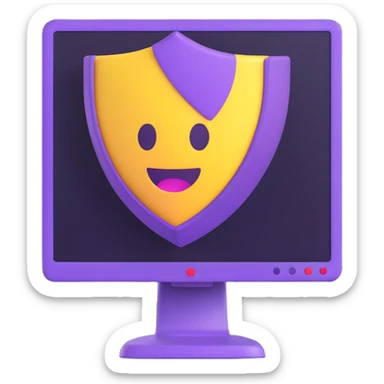 purple team cyber security emoji showing a computer monitor with a purple shield and digital effects in modern emoji style sticker