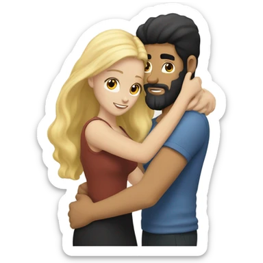 White man black hair and beard hugging white woman blonde long hair  sticker