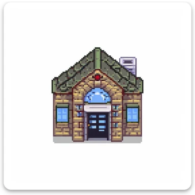 school building with windows and entrance sticker