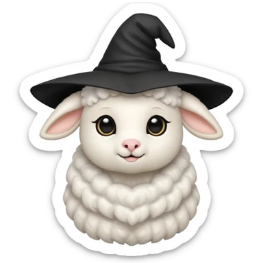 Little lamb with black heart eyes wearing a witch’s hat  sticker