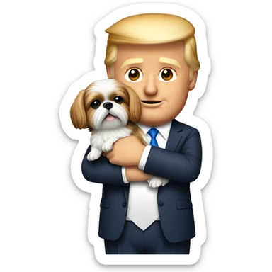 Donald trump holding a shih tzu dog in his arms  sticker