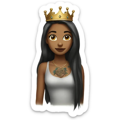 Beautiful girl wearing a crownwith tattoos and long hair sticker