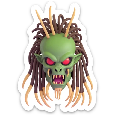 Predator alien with mandibles and dreadlocks sticker