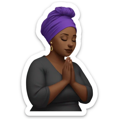 Dark Plus size woman praying with purple head wrap   sticker